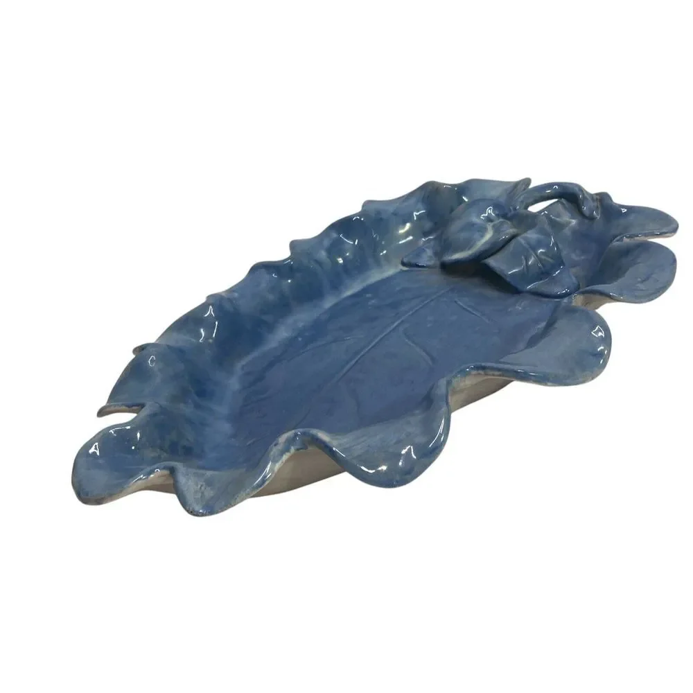 VTG Stangl Pottery Terra Rose Glazed Leaf Serving Tray Platter Blue 17.5